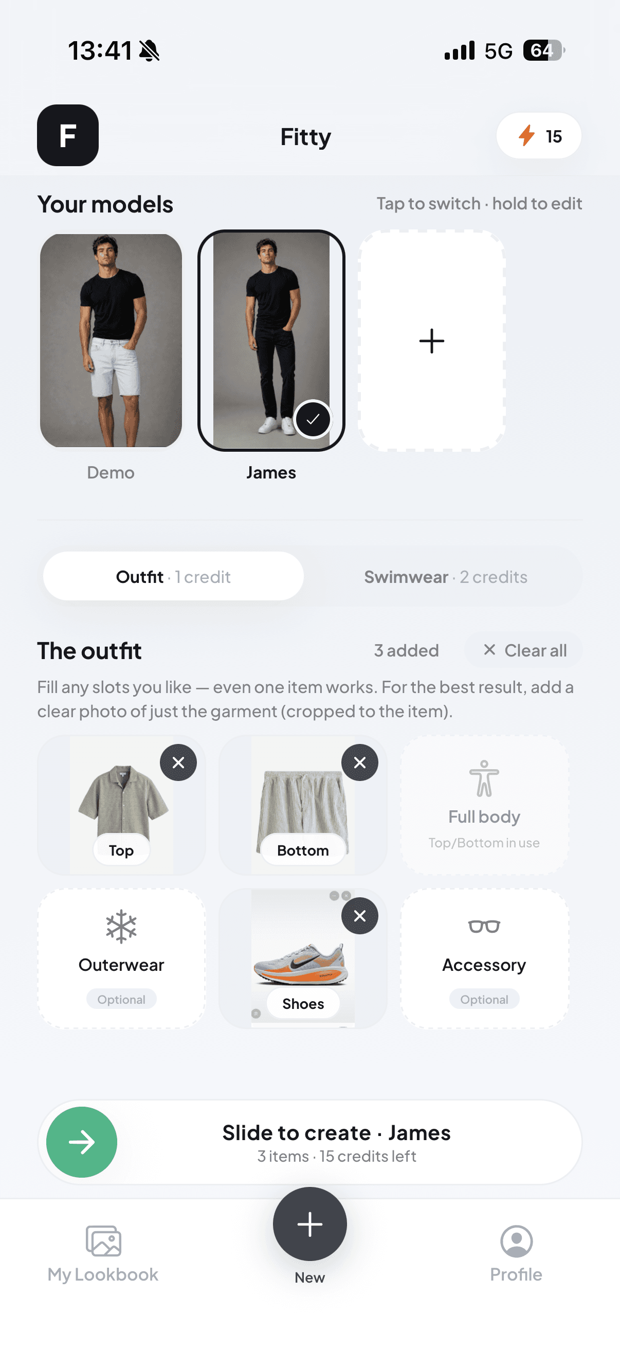 Building an outfit from top, bottom and shoes